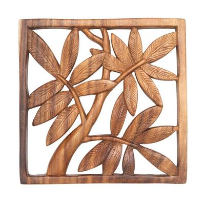Alternate image for Bamboo Motif Hand Carved Wood Relief Panel Bamboo Leaves