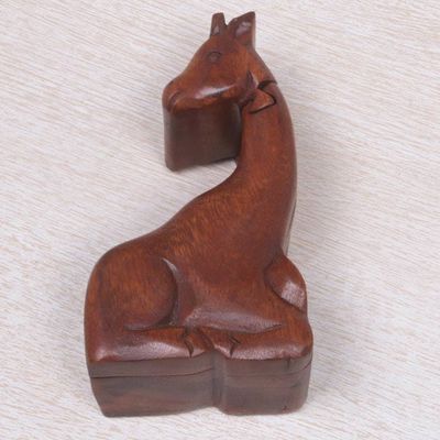 Alternate image for Hand Carved Giraffe Shape Wood Puzzle Box from Indonesia Resting Giraffe