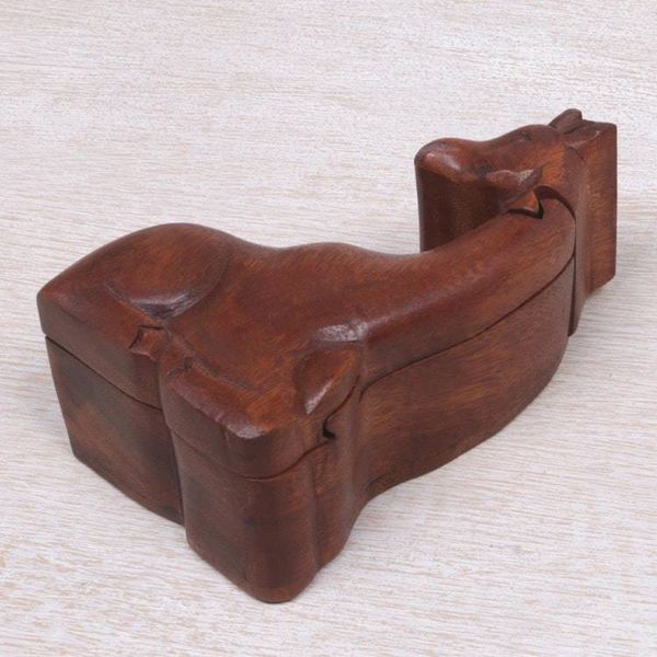 Alternate image for Hand Carved Giraffe Shape Wood Puzzle Box from Indonesia Resting Giraffe