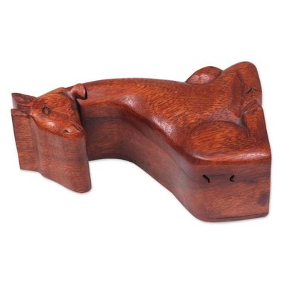Alternate image for Hand Carved Giraffe Shape Wood Puzzle Box from Indonesia Resting Giraffe