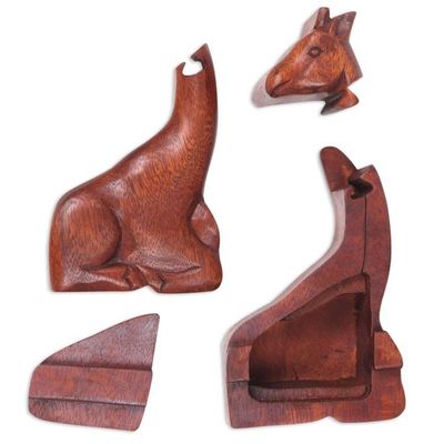 Alternate image for Hand Carved Giraffe Shape Wood Puzzle Box from Indonesia Resting Giraffe
