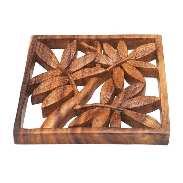 Alternate image for Bamboo Motif Hand Carved Wood Relief Panel Bamboo Leaves