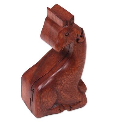 Alternate image for Hand Carved Giraffe Shape Wood Puzzle Box from Indonesia Resting Giraffe