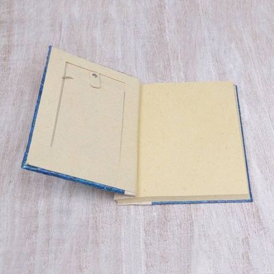 Alternate image for Hand-Woven Pandan Leaf Journal with Photo Cover in Blue Woven Memories in Blue