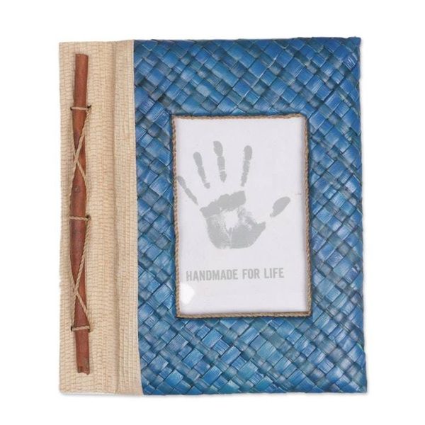 Alternate image for Hand-Woven Pandan Leaf Journal with Photo Cover in Blue Woven Memories in Blue
