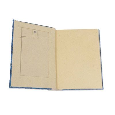 Alternate image for Hand-Woven Pandan Leaf Journal with Photo Cover in Blue Woven Memories in Blue