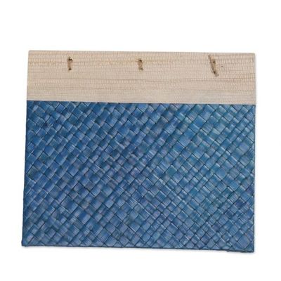 Alternate image for Hand-Woven Pandan Leaf Journal with Photo Cover in Blue Woven Memories in Blue