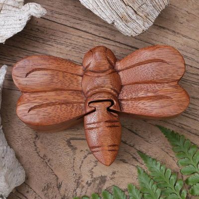 Alternate image for Handmade Indonesian Dragonfly Suar Wood Decorative Box Dragonfly