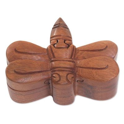 Alternate image for Handmade Indonesian Dragonfly Suar Wood Decorative Box Dragonfly