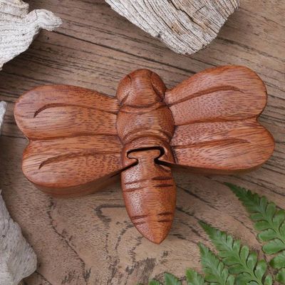 Alternate image for Handmade Indonesian Dragonfly Suar Wood Decorative Box Dragonfly