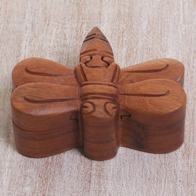 Alternate image for Handmade Indonesian Dragonfly Suar Wood Decorative Box Dragonfly