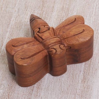 Alternate image for Handmade Indonesian Dragonfly Suar Wood Decorative Box Dragonfly
