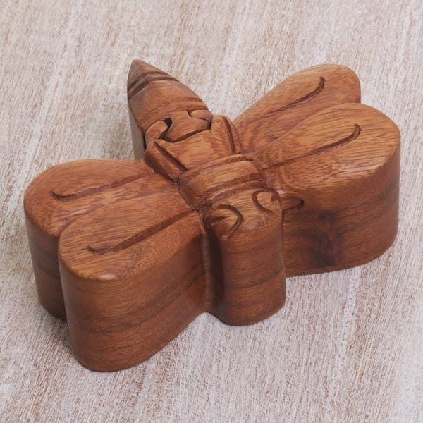 Alternate image for Handmade Indonesian Dragonfly Suar Wood Decorative Box Dragonfly