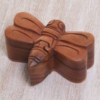 Alternate image for Handmade Indonesian Dragonfly Suar Wood Decorative Box Dragonfly