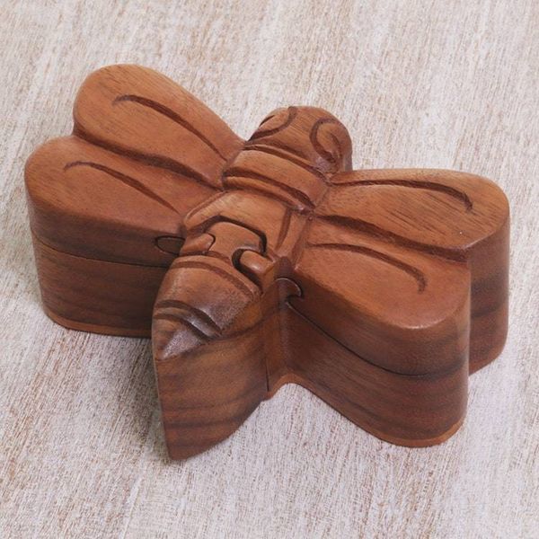 Alternate image for Handmade Indonesian Dragonfly Suar Wood Decorative Box Dragonfly