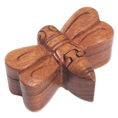 Alternate image for Handmade Indonesian Dragonfly Suar Wood Decorative Box Dragonfly