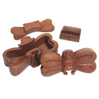 Alternate image for Handmade Indonesian Dragonfly Suar Wood Decorative Box Dragonfly