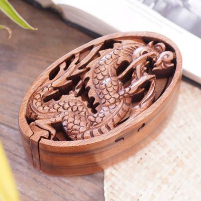 Alternate image for Dragon-Themed Suar Wood Puzzle Box from Bali Dragon Oval