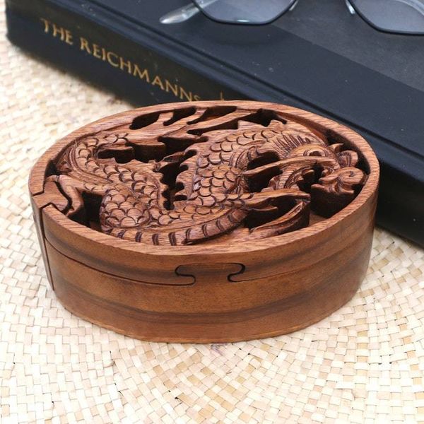Alternate image for Dragon-Themed Suar Wood Puzzle Box from Bali Dragon Oval