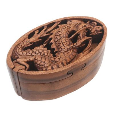 Alternate image for Dragon-Themed Suar Wood Puzzle Box from Bali Dragon Oval