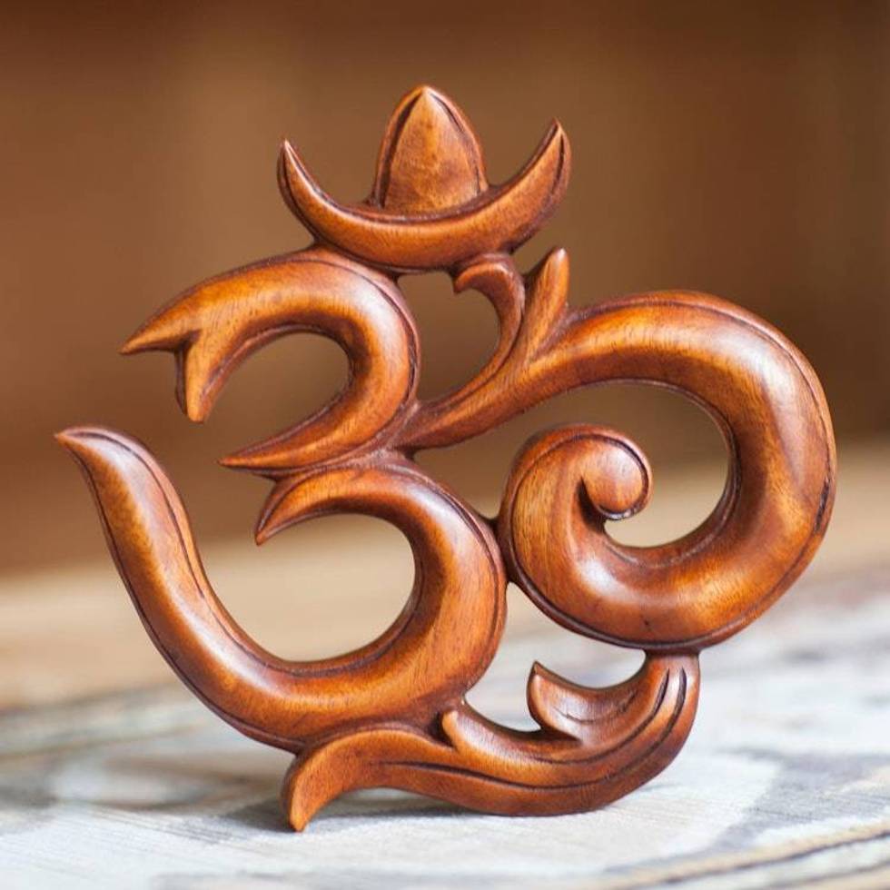 Wood relief panel 'Sacred Om'