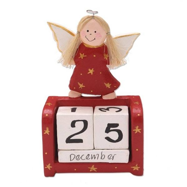 Alternate image for Angel Motif Wood Perpetual Calendar Angel Time in Red