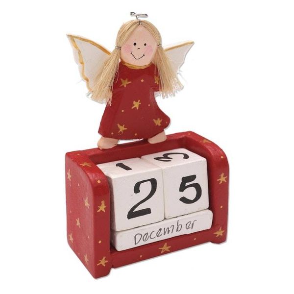 Alternate image for Angel Motif Wood Perpetual Calendar Angel Time in Red