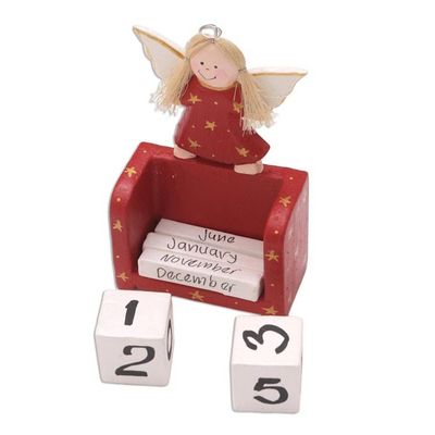 Alternate image for Angel Motif Wood Perpetual Calendar Angel Time in Red