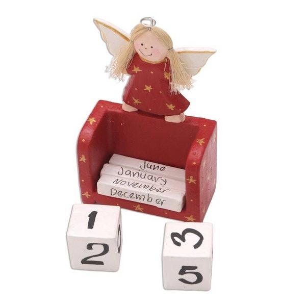 Alternate image for Angel Motif Wood Perpetual Calendar Angel Time in Red