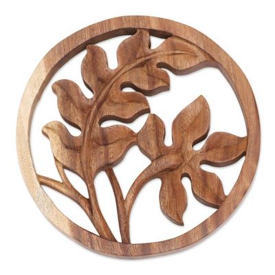 Alternate image for Balinese Crafted Fern Plant Suar Wood Relief Panel Fern