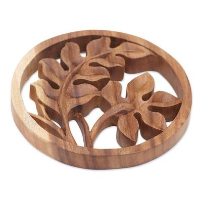 Alternate image for Balinese Crafted Fern Plant Suar Wood Relief Panel Fern
