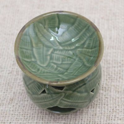 Alternate image for Tropical Theme Green Ceramic Oil Warmer from Bali Coconut Leaves