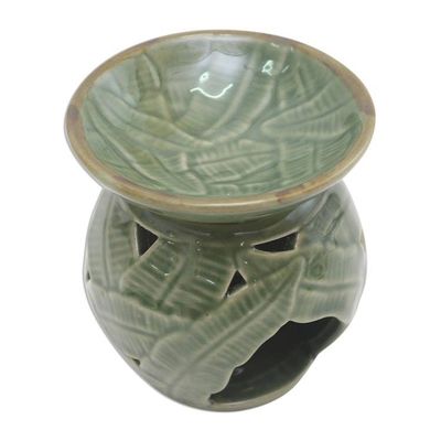 Alternate image for Tropical Theme Green Ceramic Oil Warmer from Bali Coconut Leaves