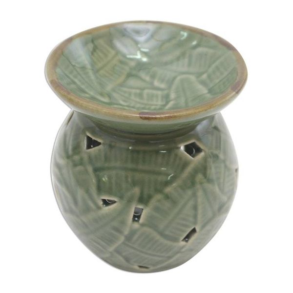 Alternate image for Tropical Theme Green Ceramic Oil Warmer from Bali Coconut Leaves