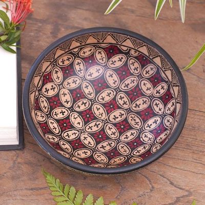 Alternate image for Indonesian Batik Wood Decorative Bowl Truntum Parade