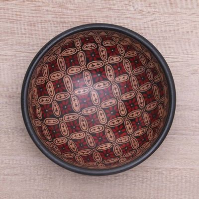 Alternate image for Indonesian Batik Wood Decorative Bowl Truntum Parade