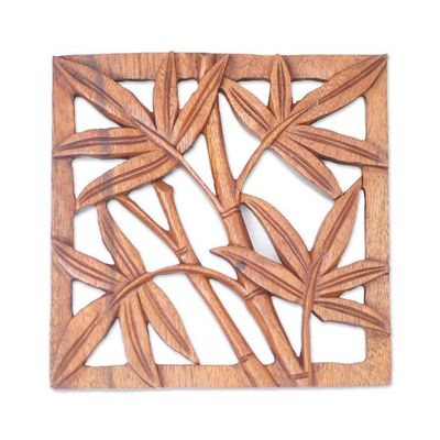 Alternate image for Hand-Carved Suar Wood Relief Panel of Bamboo from Bali Bamboo Copse