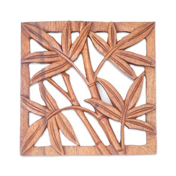 Alternate image for Hand-Carved Suar Wood Relief Panel of Bamboo from Bali Bamboo Copse