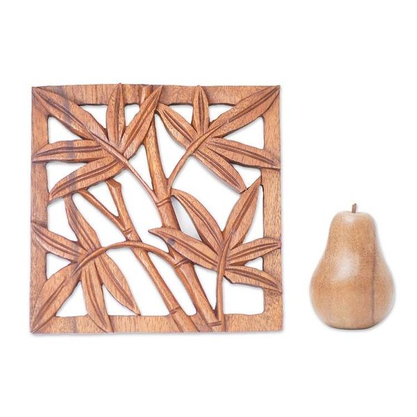 Alternate image for Hand-Carved Suar Wood Relief Panel of Bamboo from Bali Bamboo Copse