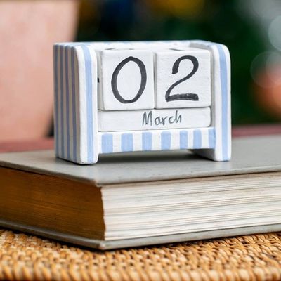 Alternate image for Hand-Carved and Painted Wood Perpetual Desk Calendar Bright Days