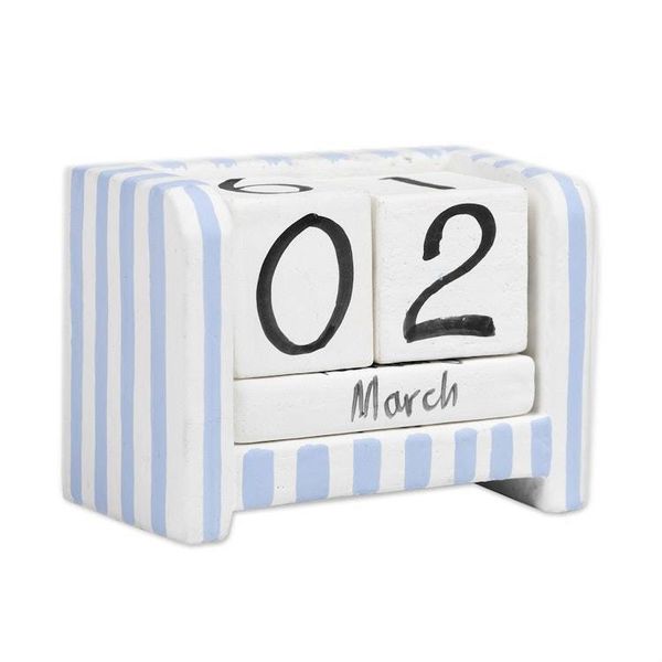 Alternate image for Hand-Carved and Painted Wood Perpetual Desk Calendar Bright Days