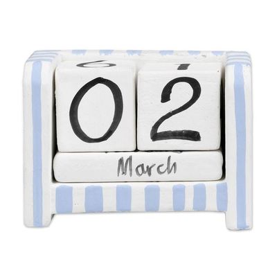 Alternate image for Hand-Carved and Painted Wood Perpetual Desk Calendar Bright Days