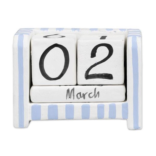 Alternate image for Hand-Carved and Painted Wood Perpetual Desk Calendar Bright Days