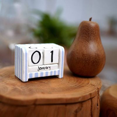 Alternate image for Hand-Carved and Painted Wood Perpetual Desk Calendar Bright Days