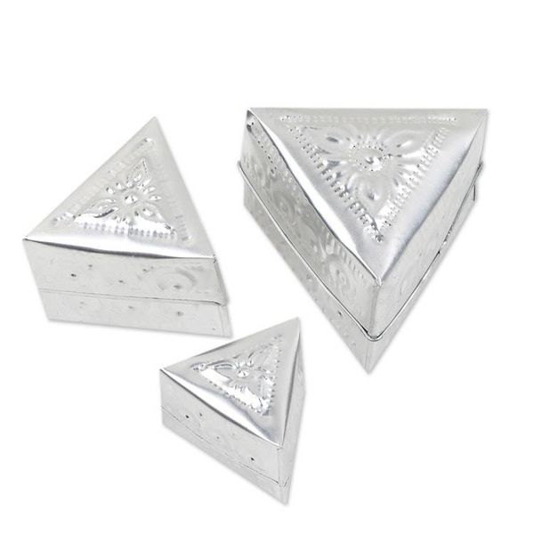 Alternate image for Set of 3 Repousse Triangular Aluminum Decorative Boxes Triangular Palace