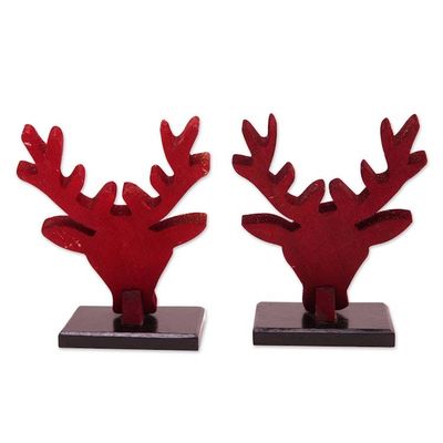 Alternate image for Painted Reindeer-Themed Red Pule Wood Home Accents Pair Deer Red