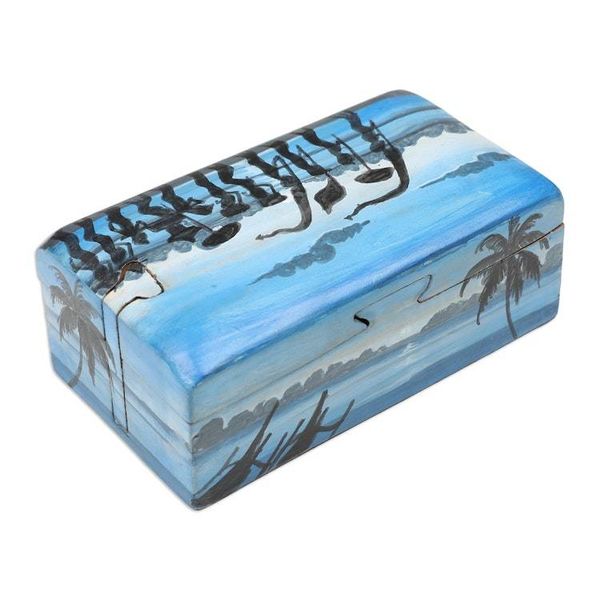 Alternate image for Painted Melasti-Inspired Suar Wood Decorative Box in Blue Melasti Morning