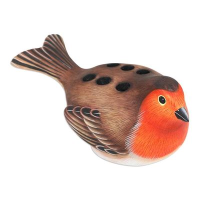 Alternate image for Suar Wood Robin Bird Pen Holder Carved and Painted by Hand Nesting Robin