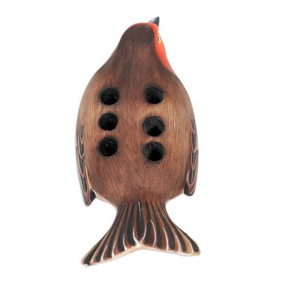 Alternate image for Suar Wood Robin Bird Pen Holder Carved and Painted by Hand Nesting Robin