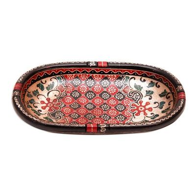 Alternate image for Handmade Batik Oblong-Shaped Red Pule Wood Decorative Bowl Fire Batik